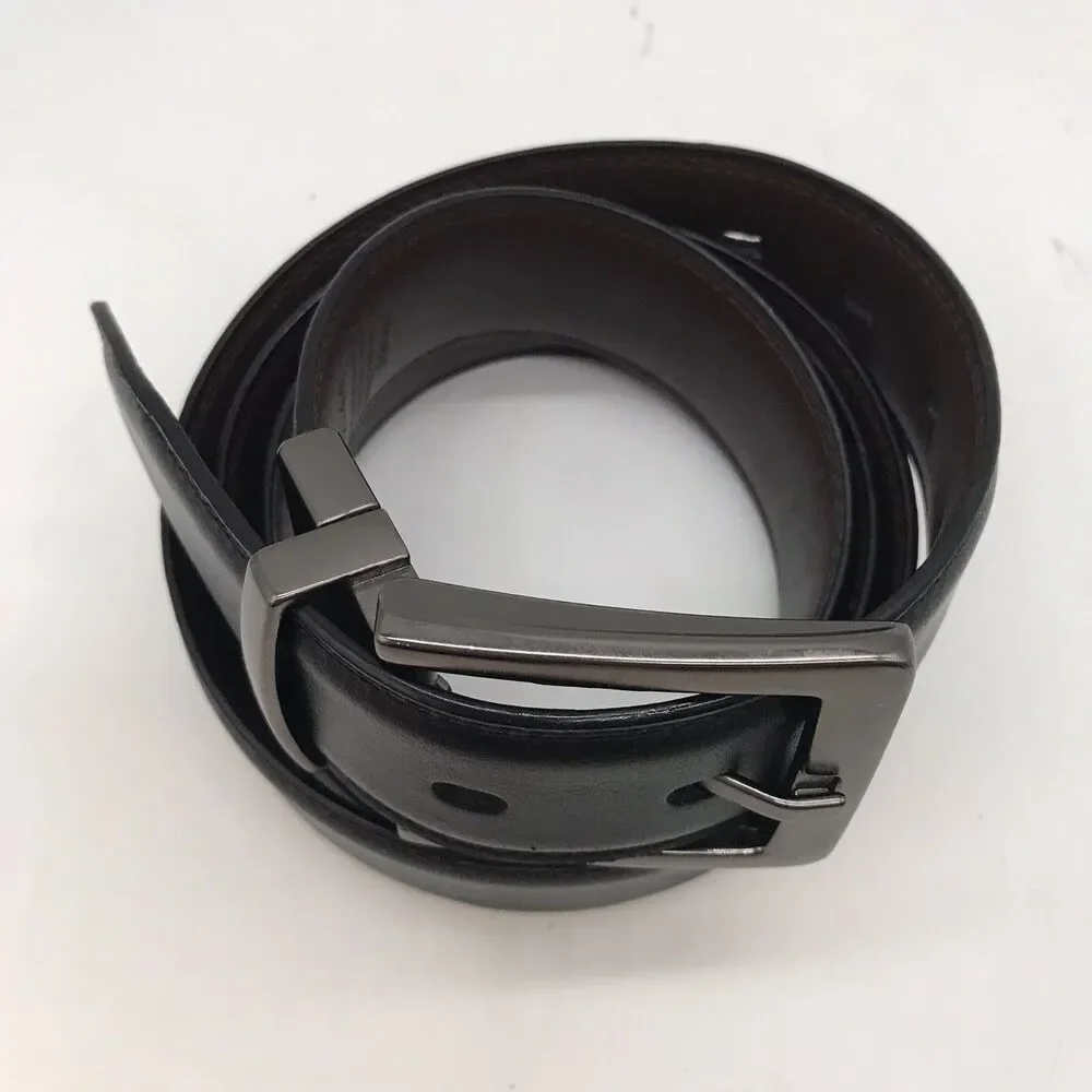 Dockers Black Synthetic Leather Belt Men's 42-44 Nickel Metal Loop Buckle Belt